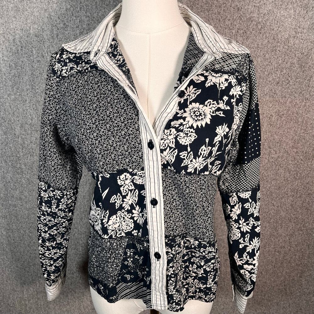VTG Womens 100% Cotton Patchwork Retro Unique Whimsygoth Button-down Black Sz S